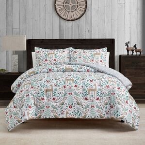 SUNHAM HOLIDAY DEER REVERSIBLE 3 PC. FULL/QUEEN SET NEW
